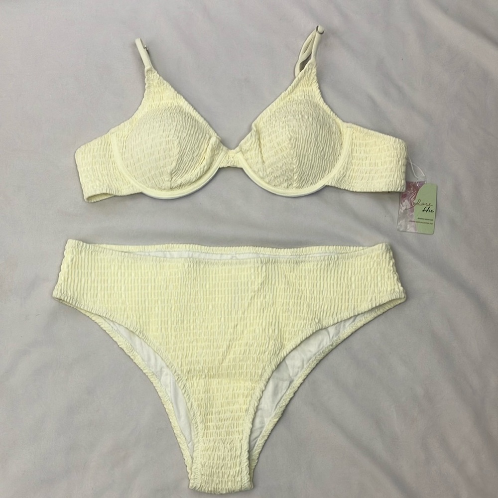 Poseshe Butter Yellow Seersucker Textured Bikini Set women’s size 18